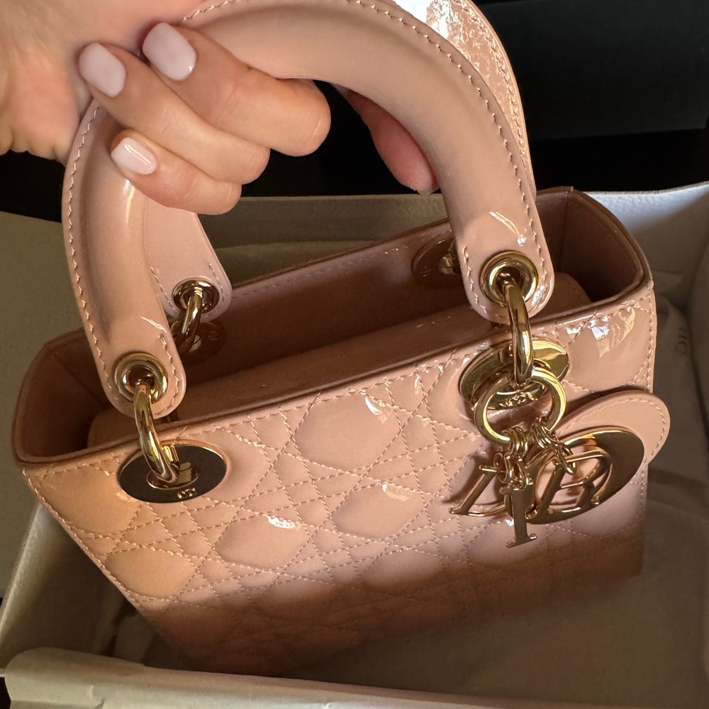 DIOR Shiny/Glossy Pink Quilted Handbag with Gold Accents